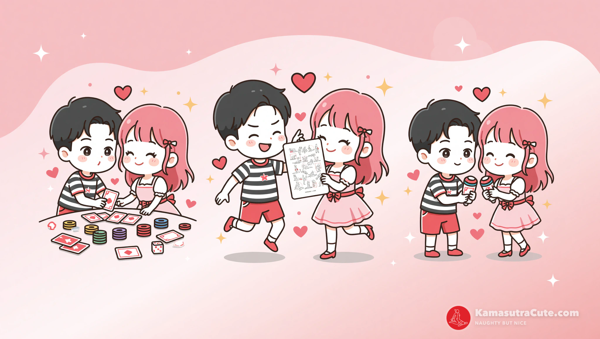 Couple playing sultry Kamasutra poker at home