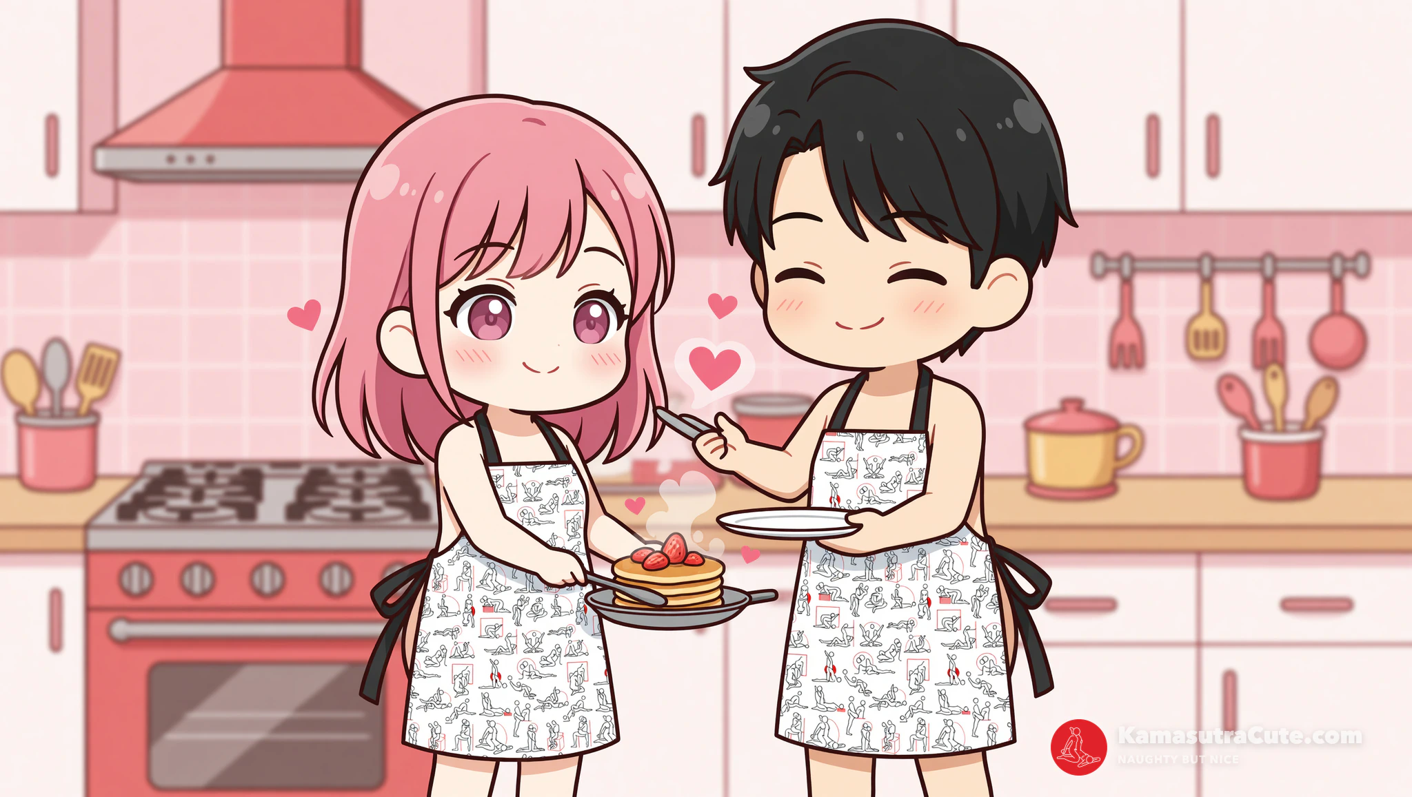 Woman in Kamasutra Cute Apron teasing with romantic French toast