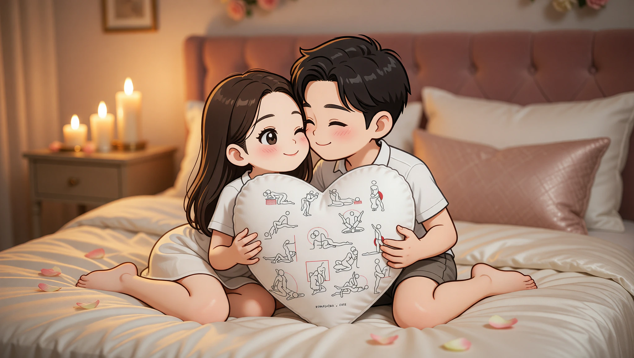 Pareja hombre y mujer en posición misionero elevada apasionada para aniversario, con conexión intensa en los ojos.