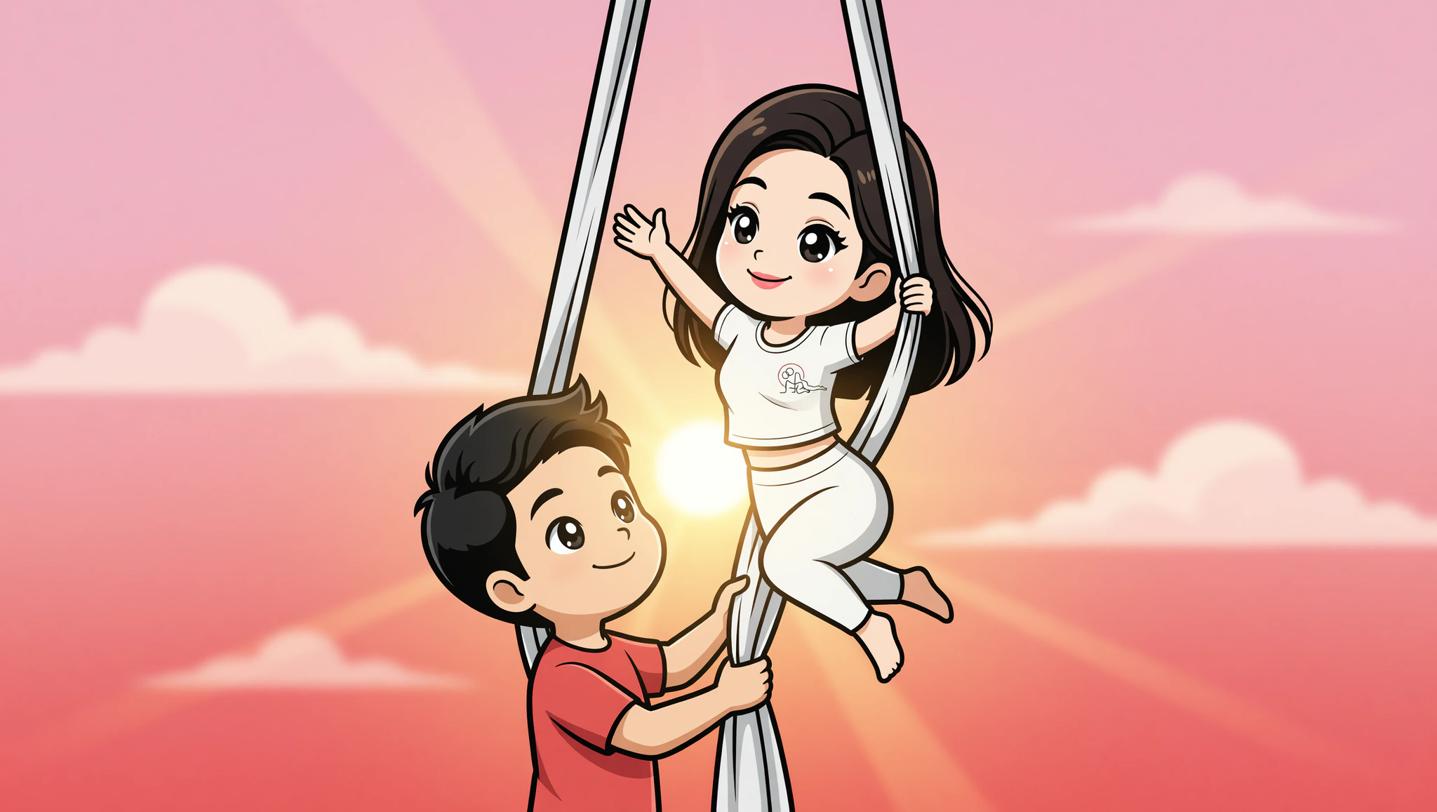 Couple enjoying aerial silks date in Kamasutra cute crop top