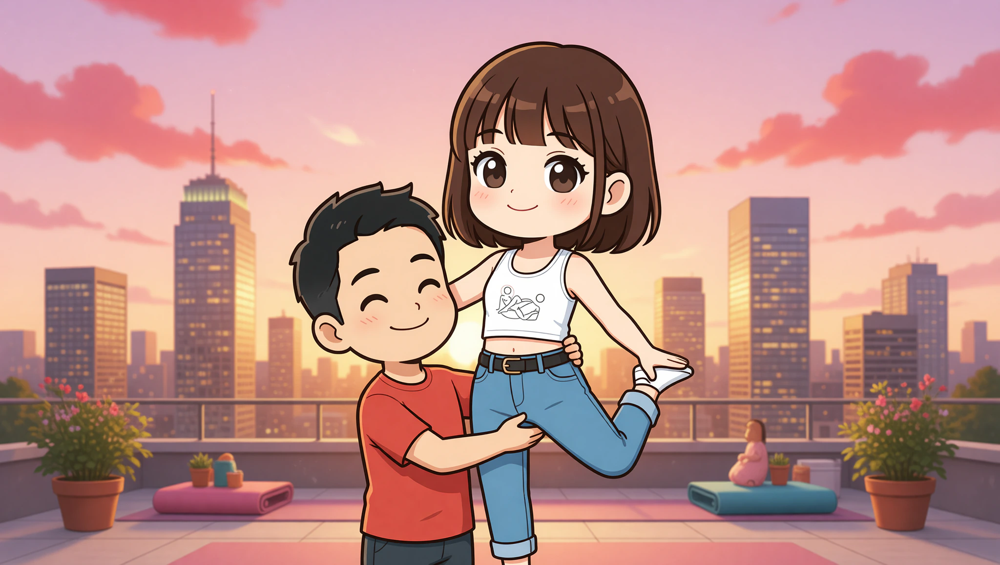 Couple rocking rooftop yoga in Kamasutra Cute - Crop Top