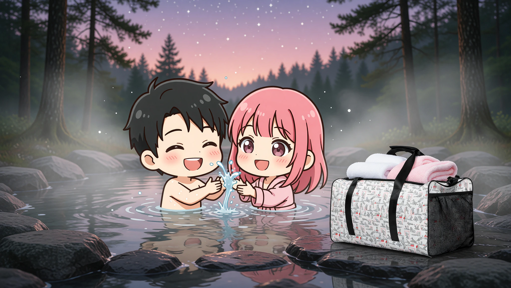 Couple in hot springs with Kamasutra Cute duffle bag