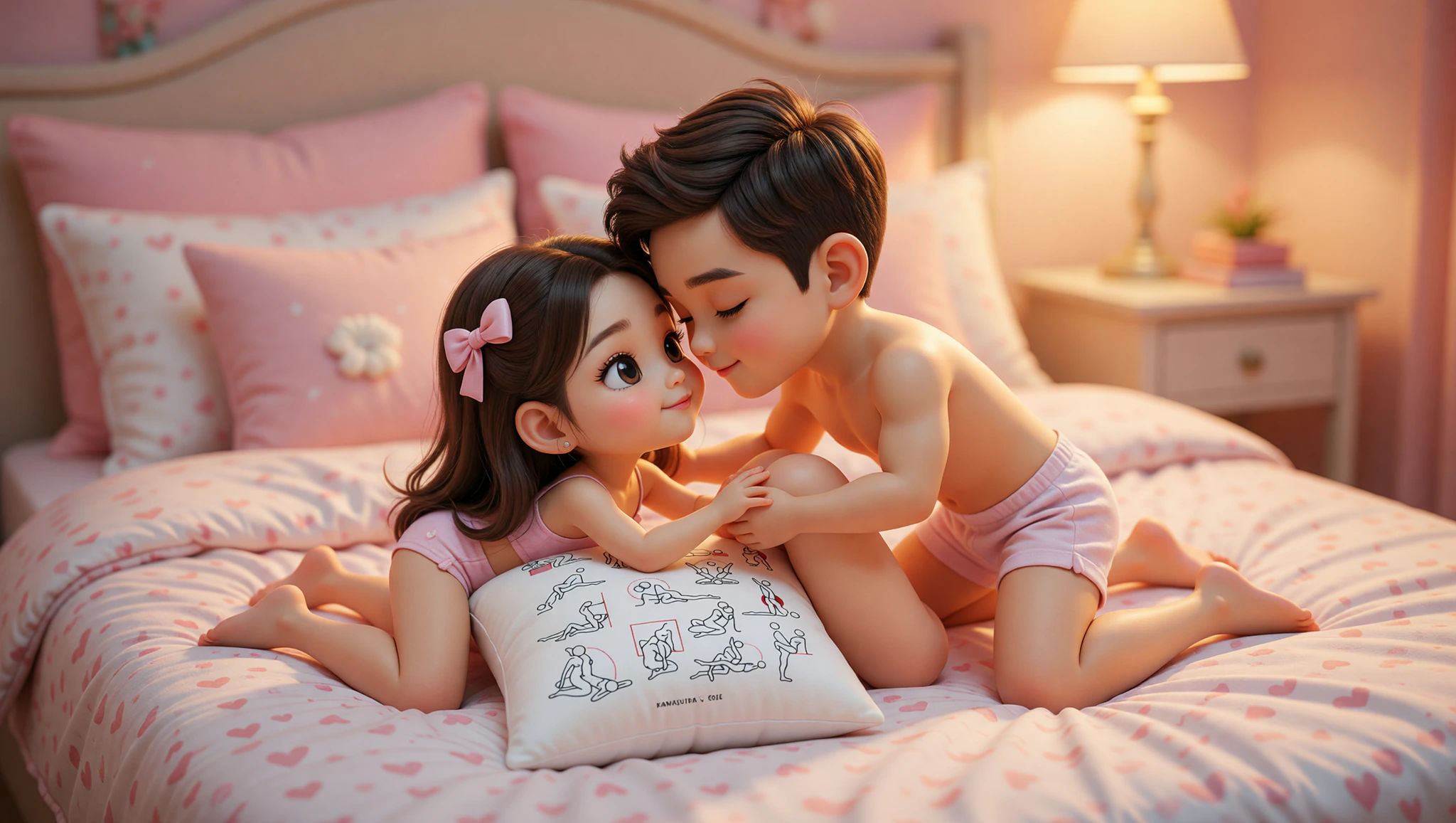 Heterosexual couple in intimate hip-lifted missionary using a supportive pillow for deeper connection.