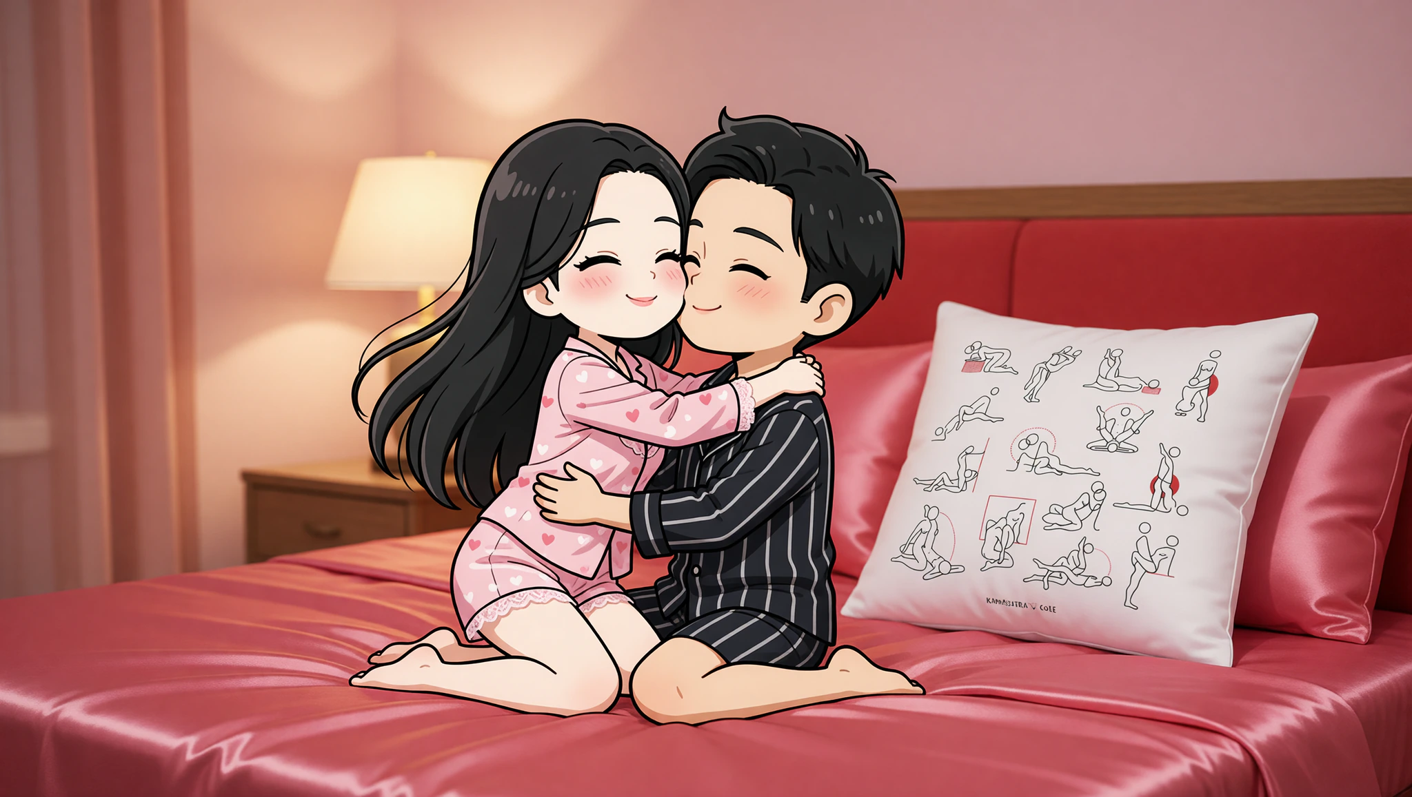 A passionate couple exploring silk sheet sex positions in an intimate bedroom setting.