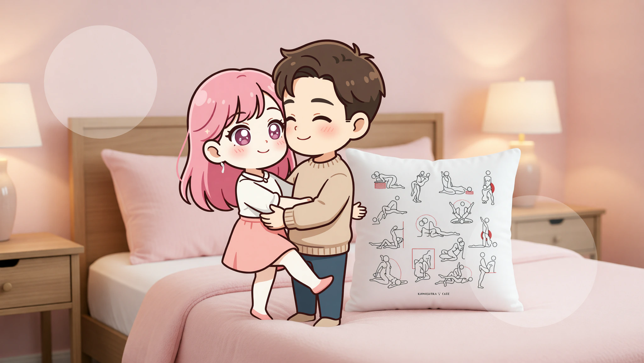 Couple in bed edge position in their bedroom.