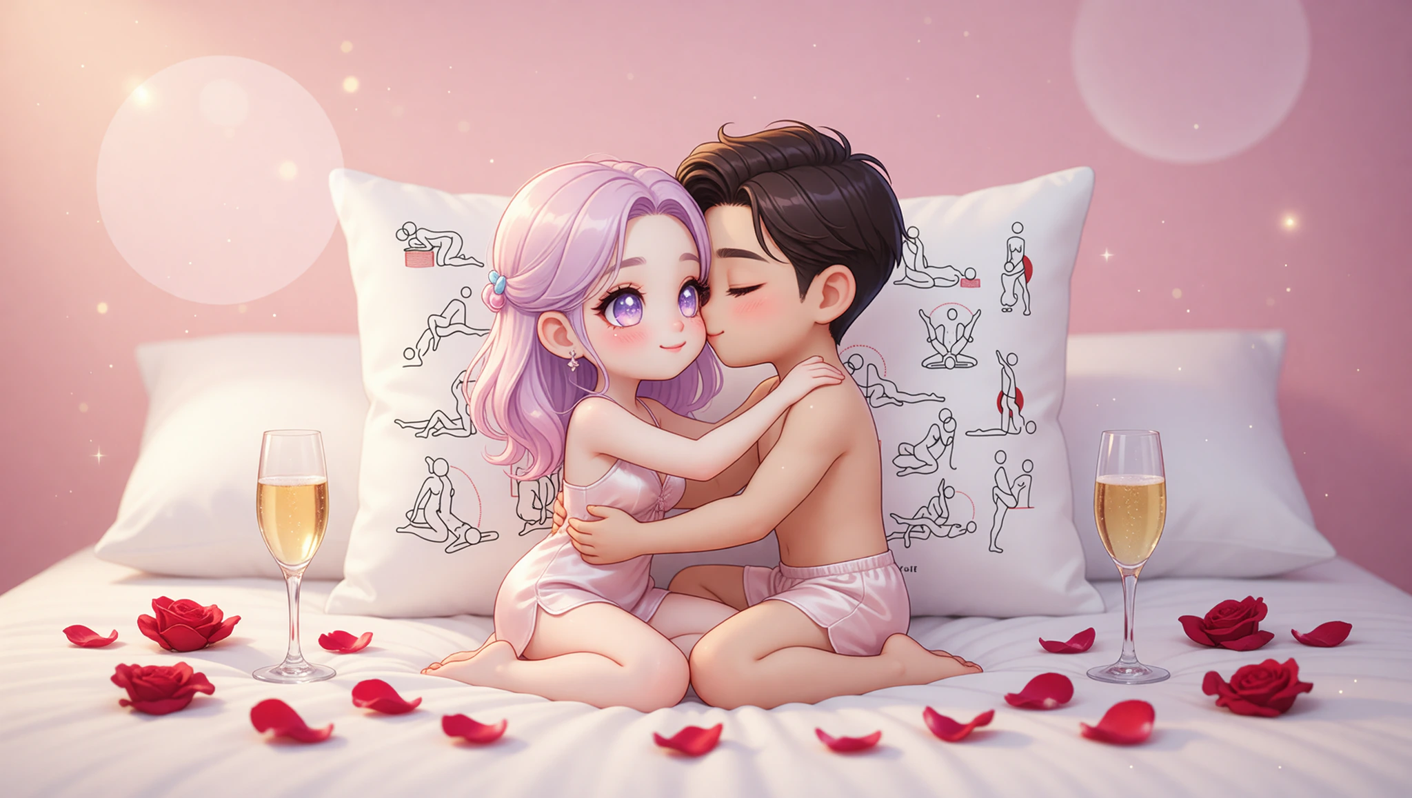 A loving man and woman in a tangled lotus sex position, celebrating their anniversary with deep intimacy.