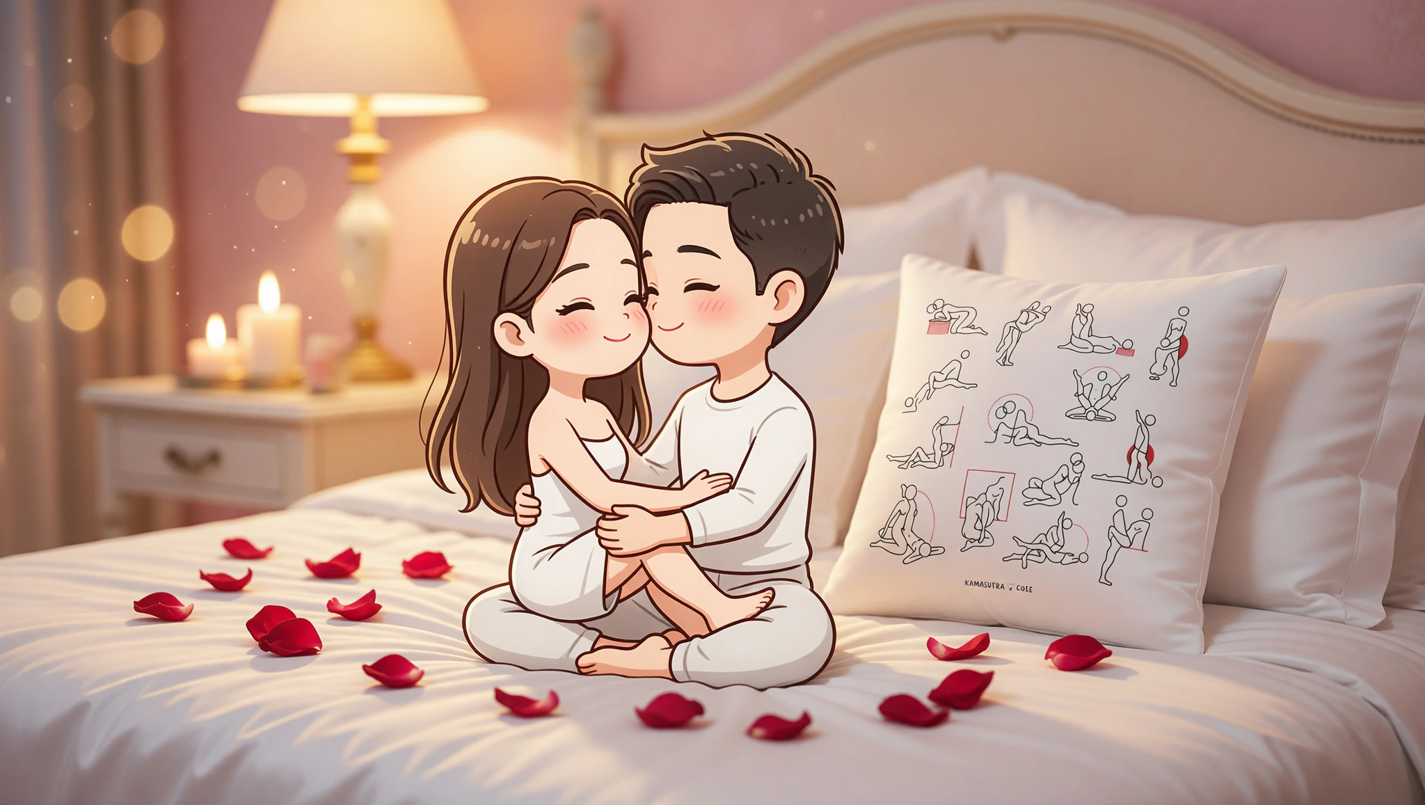 Loving couple in Lotus position celebrating their anniversary with intimate connection.