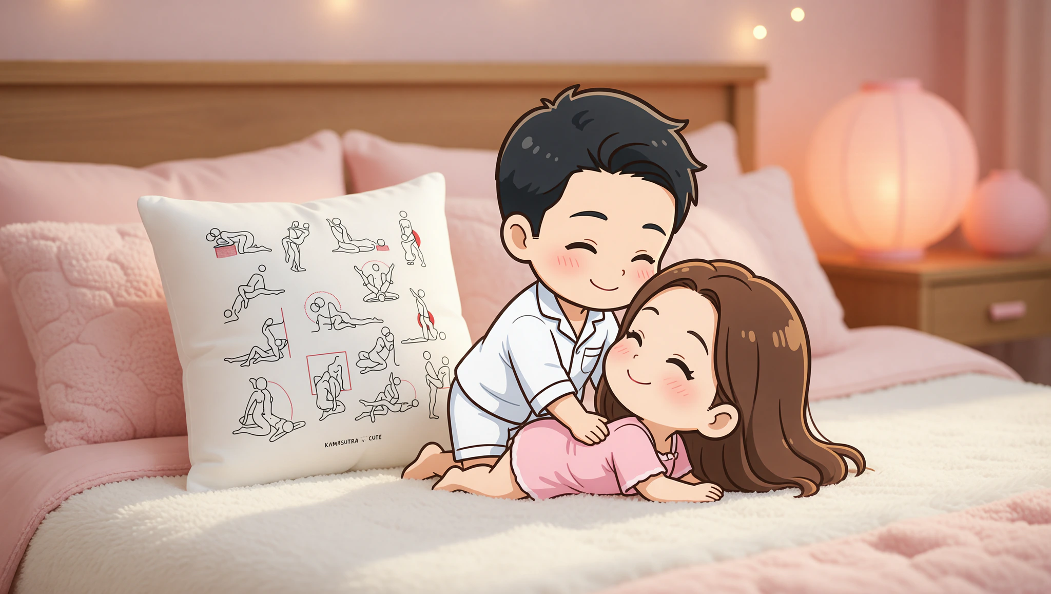 Couple in missionary position on bed.