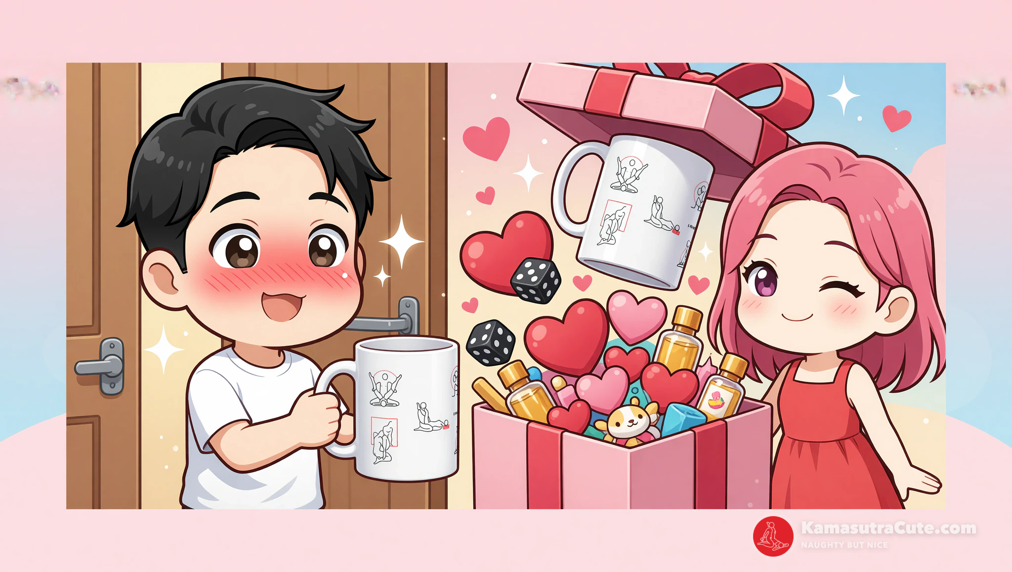 Sip & Tease White Glossy Mug as surprise gift shipped to his door with other flirty packages.