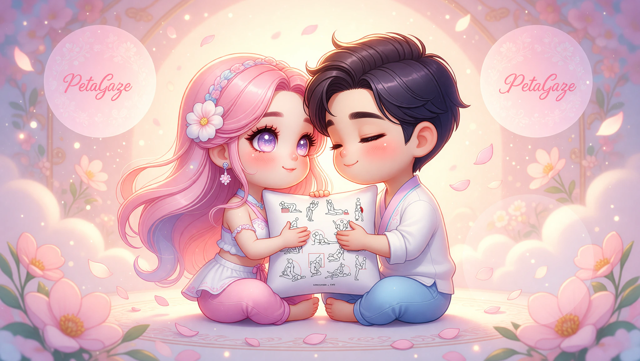 Pareja heterosexual en pose de loto íntima, conectando con pasión y miradas profundas.