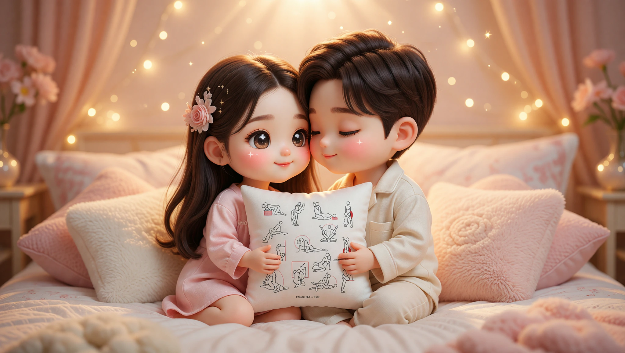 Pareja heterosexual en pose de loto entrelazado, conectados con pasión y miradas ardientes.