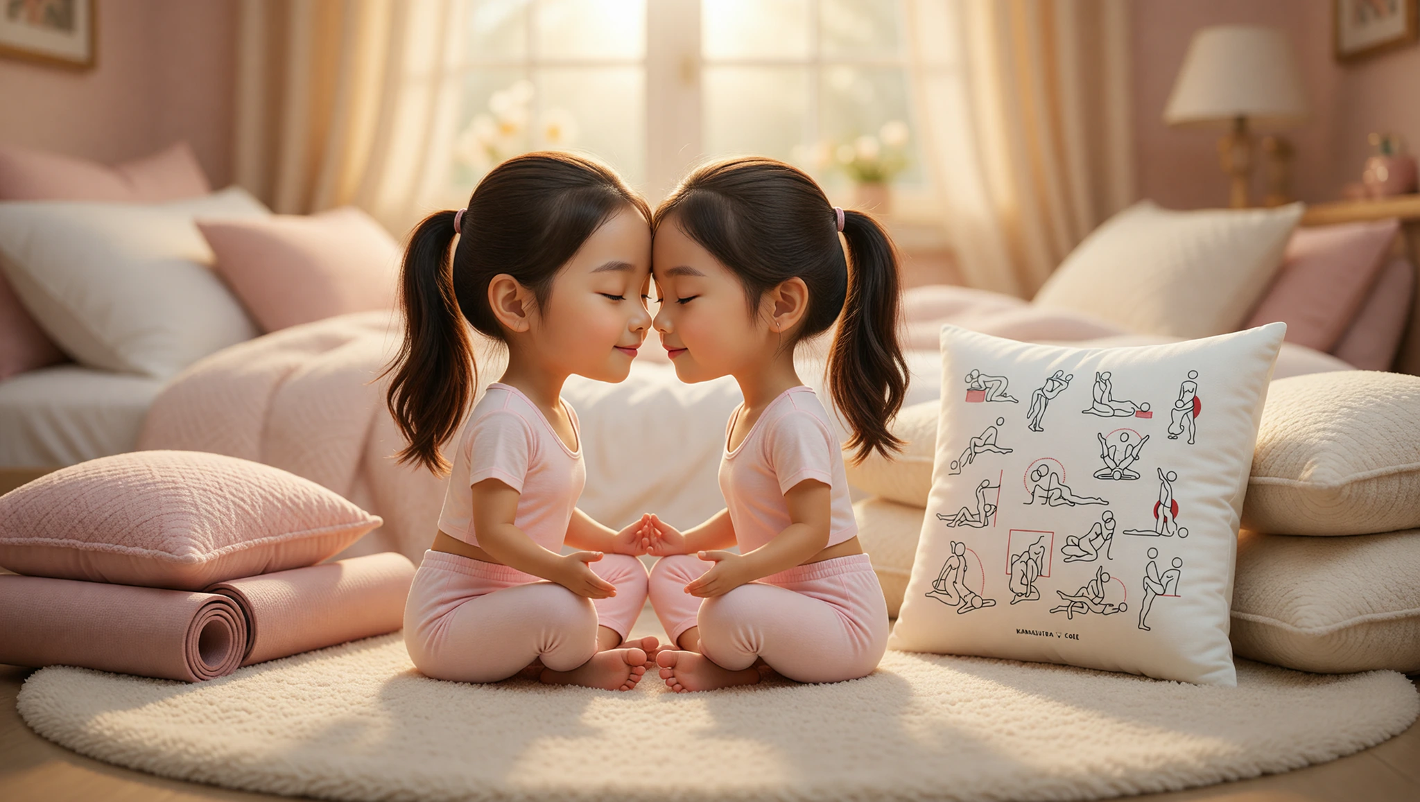 Pareja heterosexual en pose misionero profunda con piernas en hombros, conectados apasionadamente con miradas intensas.