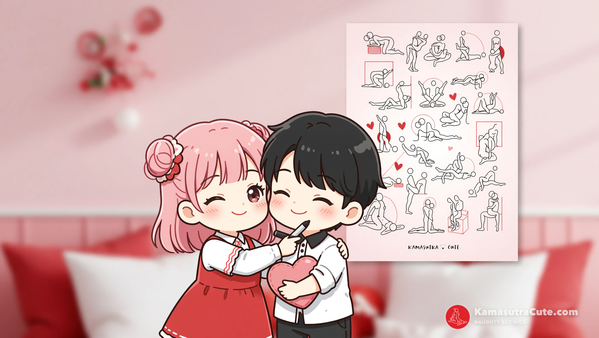 Chibi couple countdown to first visit featuring Kamasutra Cute Poster