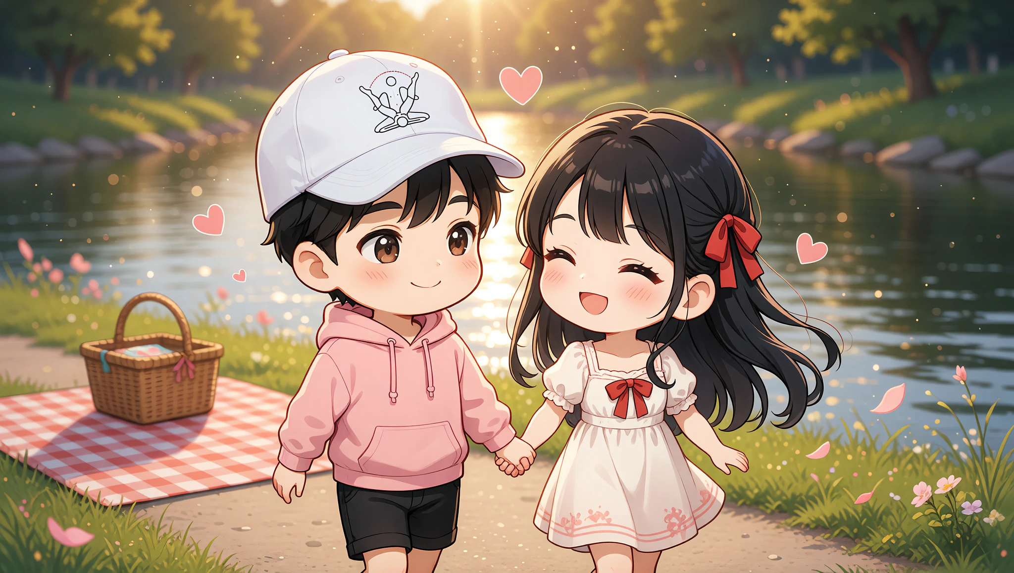 Couple enjoying riverside stroll date with Kamasutra Cute - Dad hat