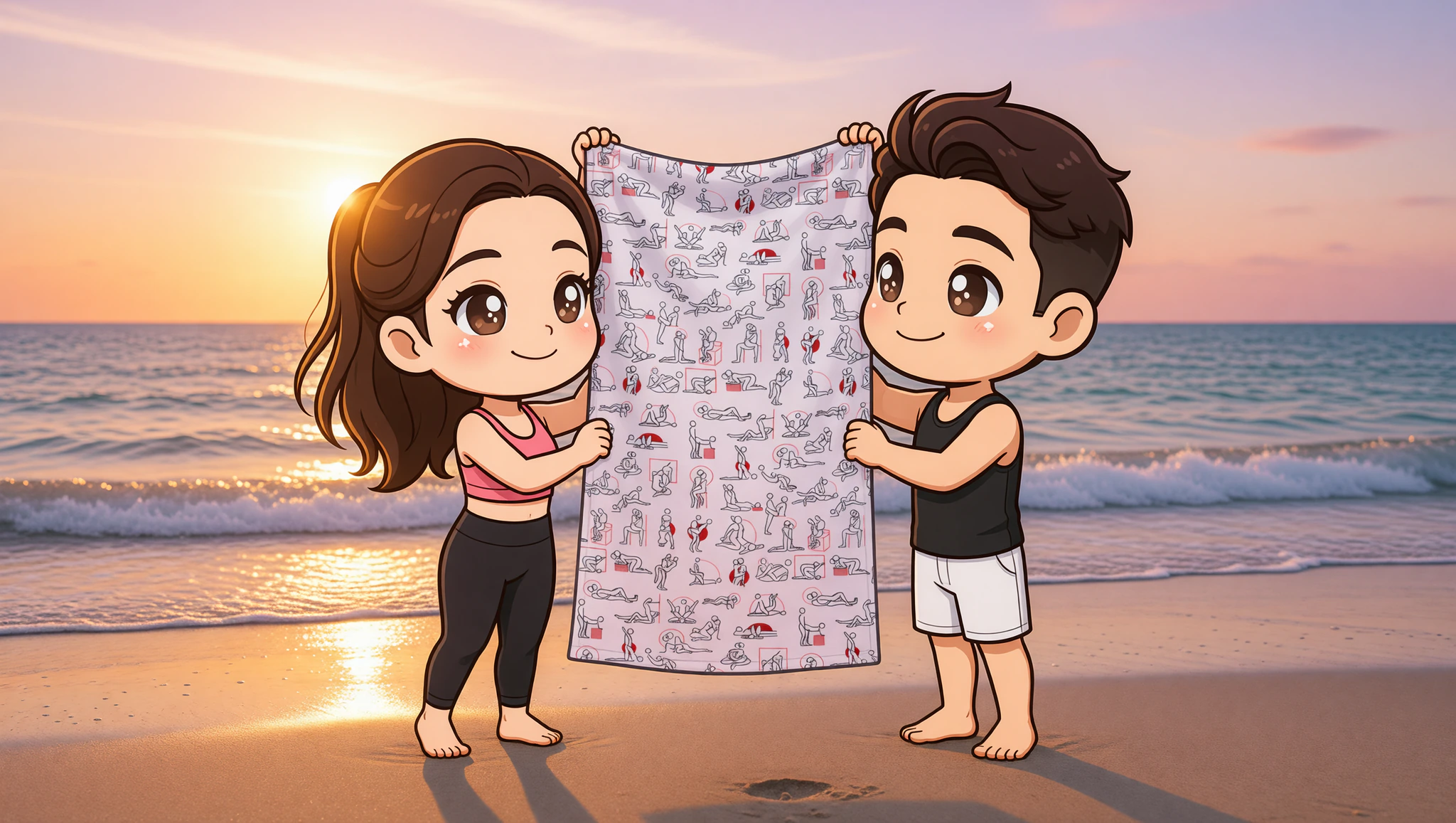 Couple towel-drying after beach yoga date with Kamasutra Cute - Towel