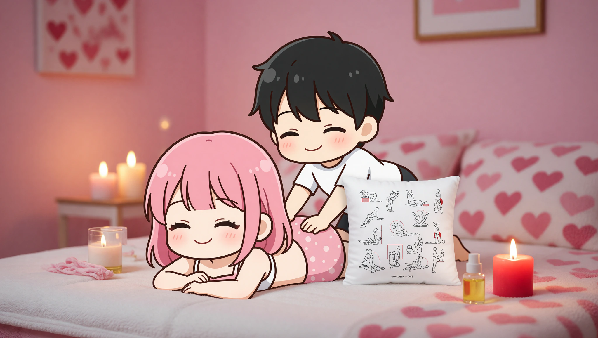 Couple enjoying intimate back massage propped by Kamasutra Cute - Basic Pillow