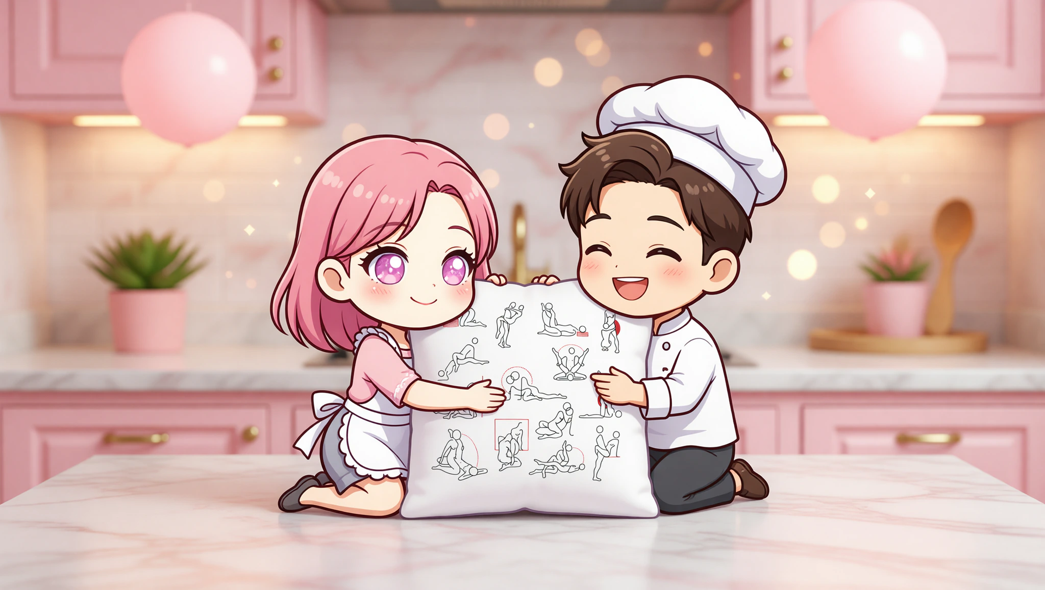 Pareja heterosexual disfrutando apasionadamente de una pose sexual sobre la encimera de la cocina con conexión ardiente.