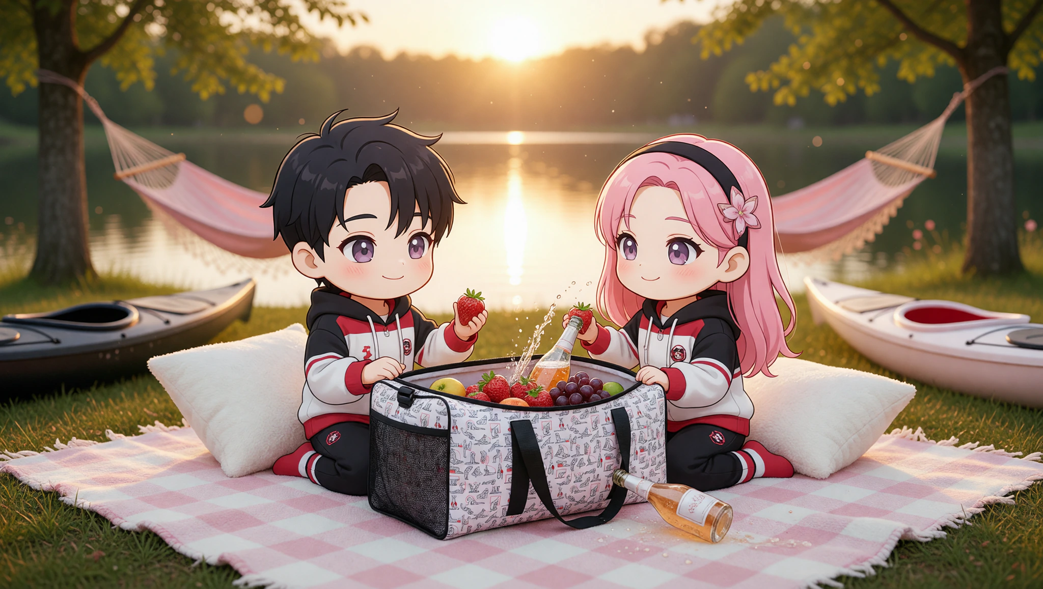 Couple on lazy lakeside date with Kamasutra Cute duffle bag essentials