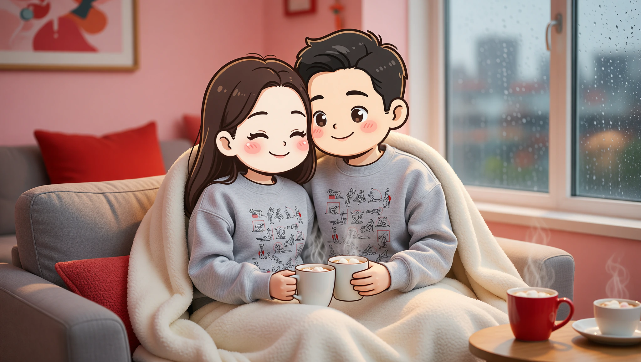 Couple napping cozily by rainy window in Kamasutra Cute - Unisex Premium Sweatshirts.