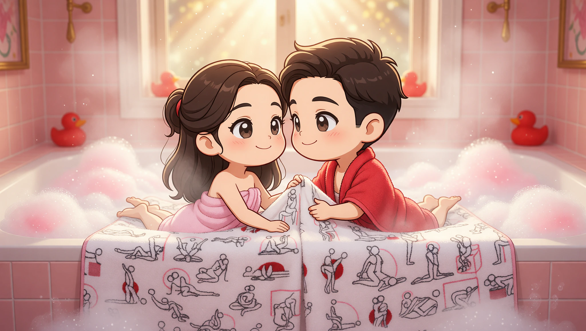 Couple in cozy Kamasutra Cute - Towel spa day bliss