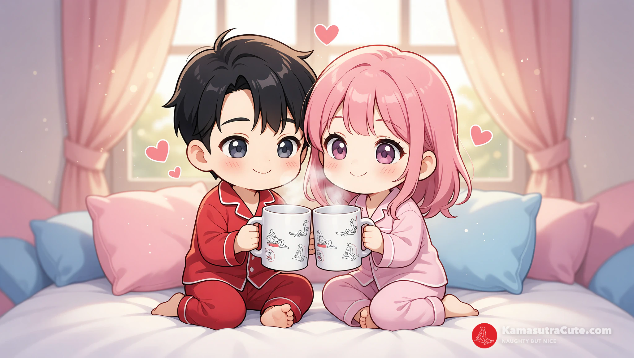 Newlywed couple in cozy morning ritual with Kamasutra Cute mug
