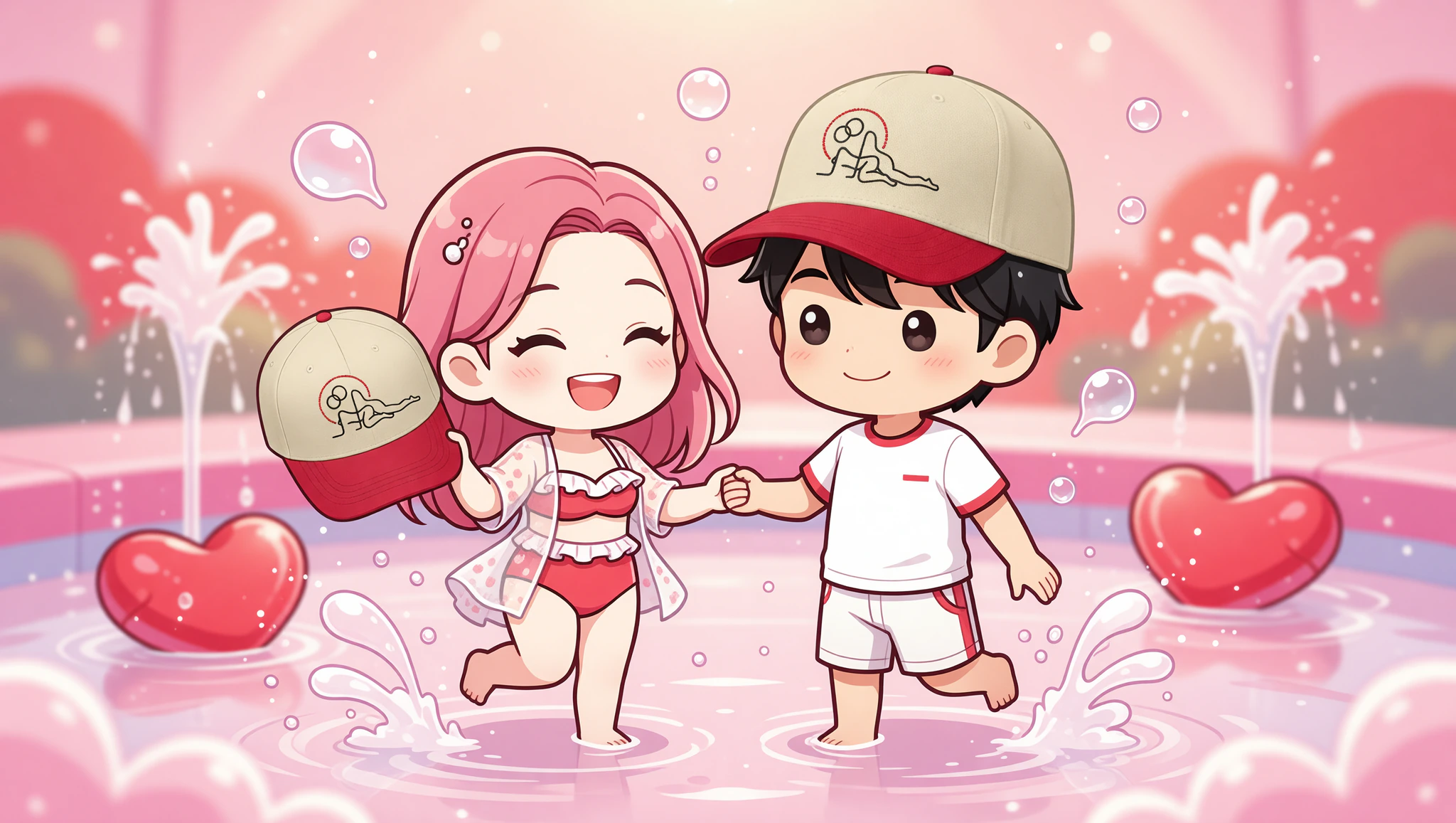 Cute Kamasutra 5-panel caps for flirty couples splash pad outings