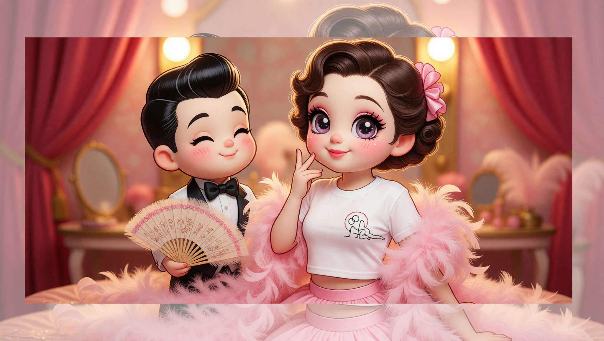 Couple enjoying flirty burlesque date in Kamasutra Cute crop top