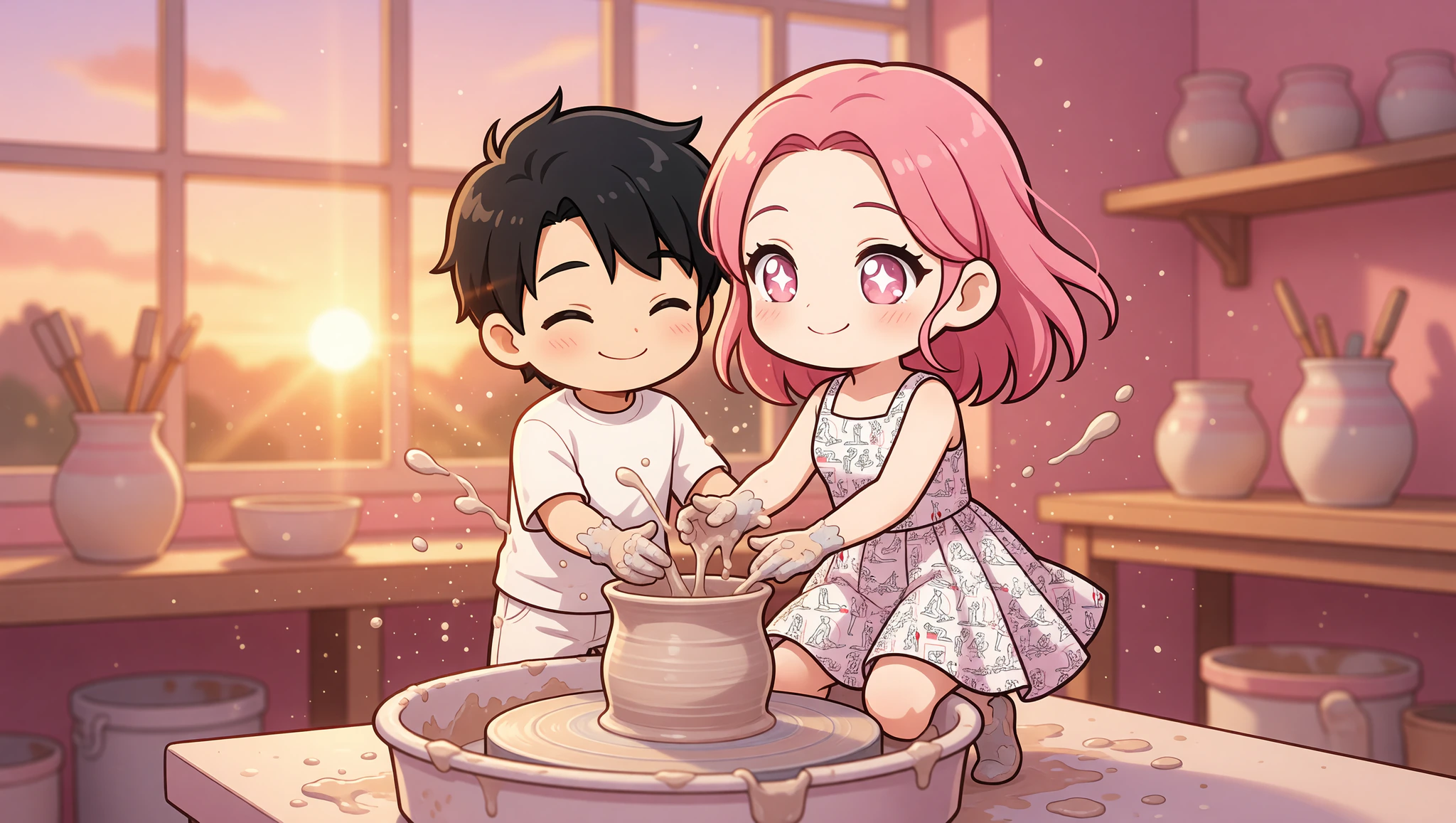 Couple on pottery date wearing Kamasutra Cute Skater Dress