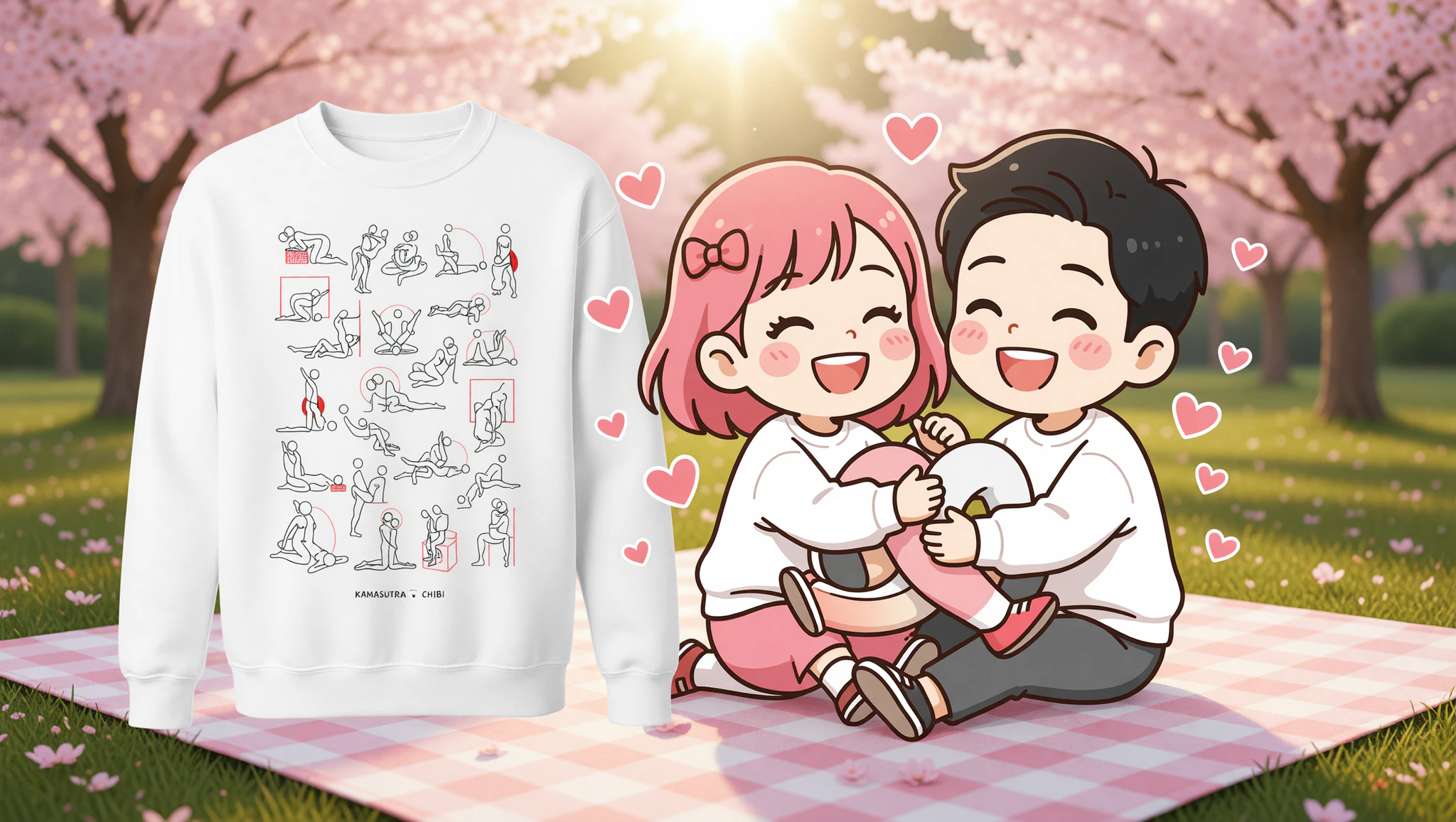 Couple twisting playfully in Kamasutra Cute sweatshirts.
