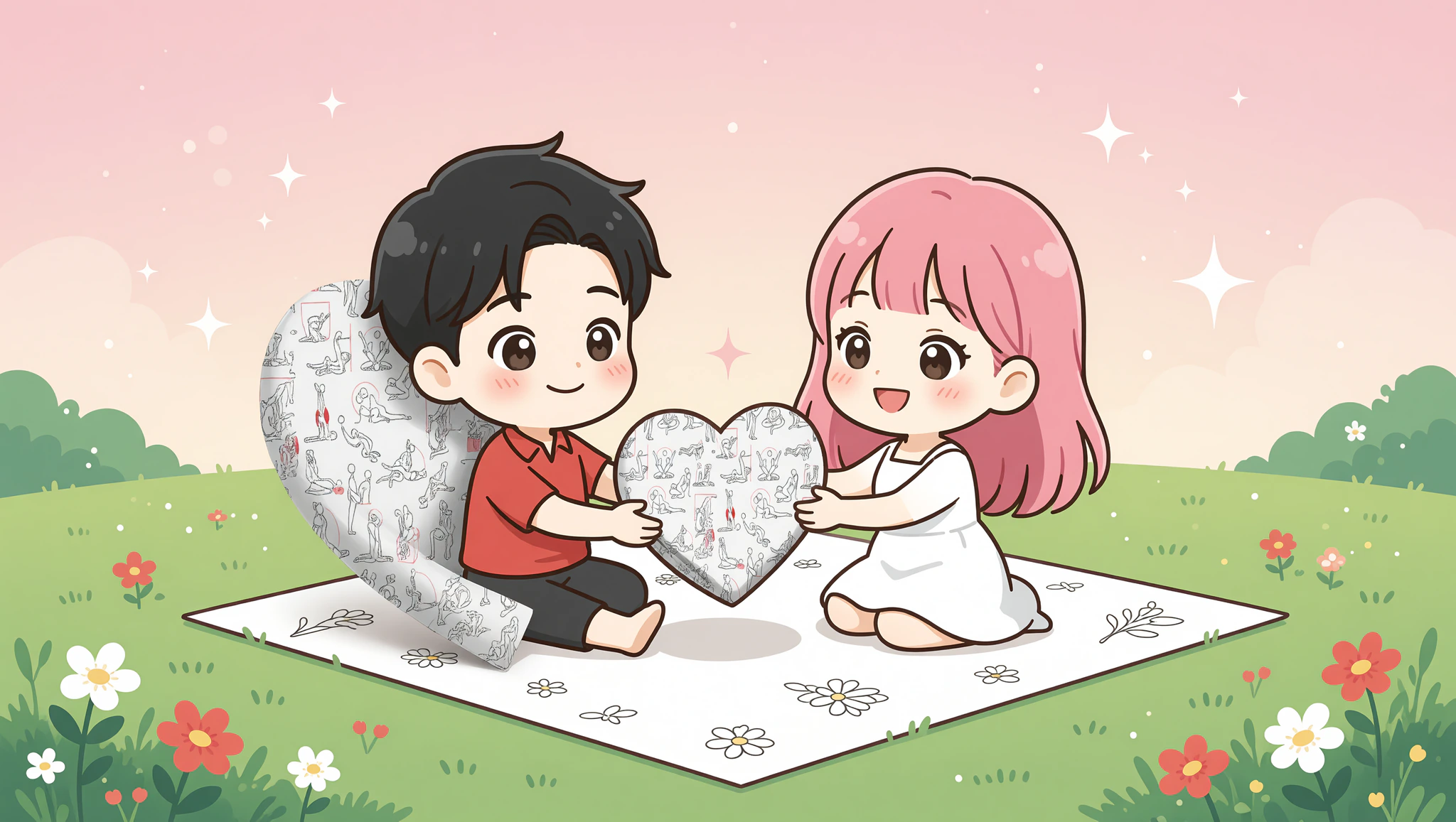 Chibi couple picnicking with Kamasutra Cute wrapped gift