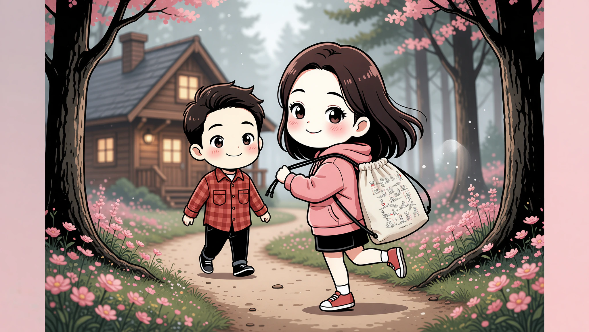 Couple on enchanted hike with Kamasutra Cute - Drawstring bag for cabin getaway