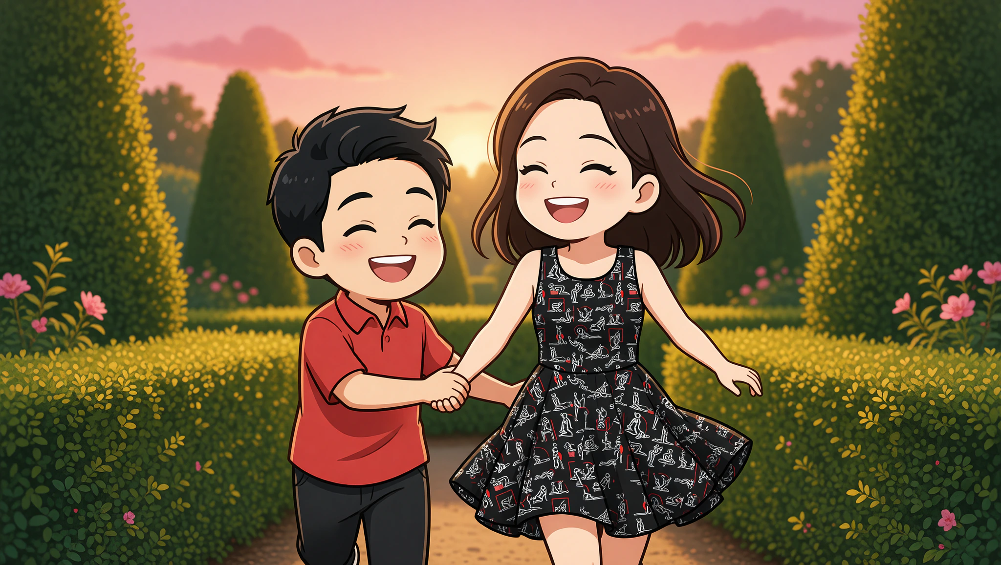 Couple on romantic maze date in Kamasutra Cute - Skater Dress