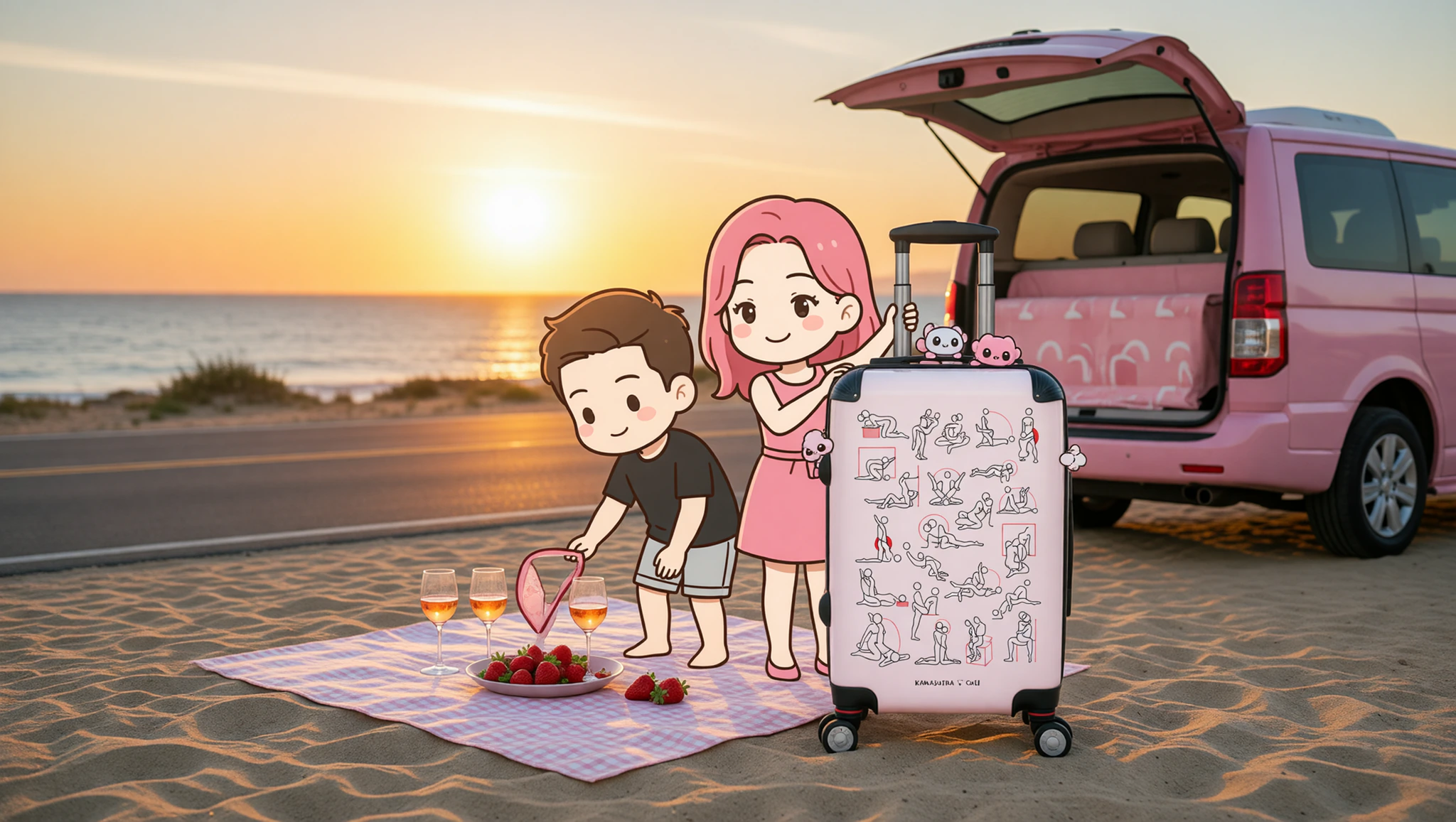Couple on RV beach picnic with Kamasutra Cute hard-shell suitcase