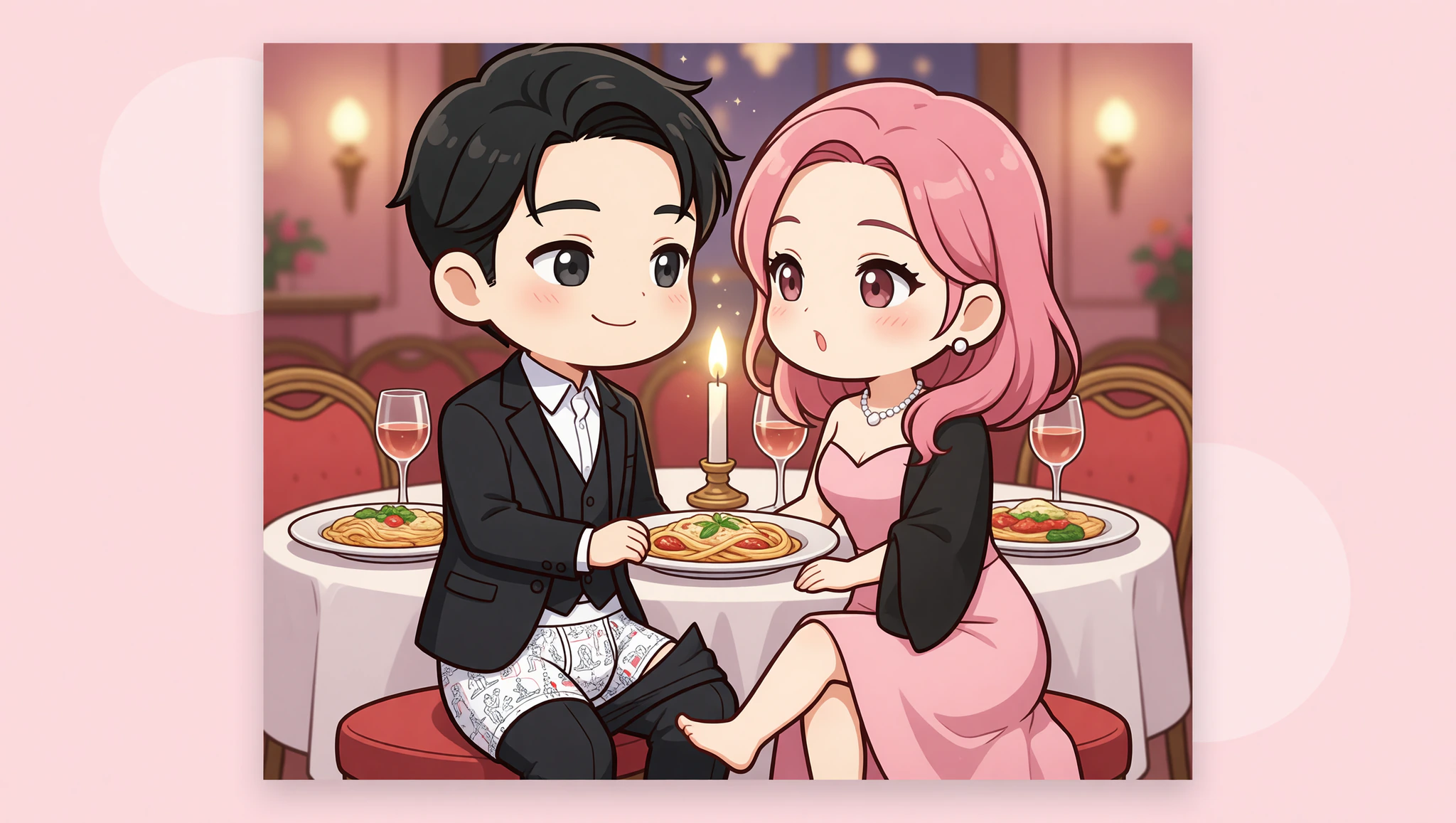 Couple teasing at elegant dinner date with hidden Kamasutra Cute Boxer Briefs