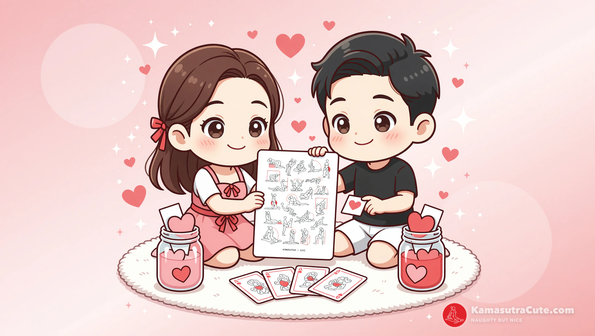 DIY Kamasutra date night jar with poker cards and romantic setup.