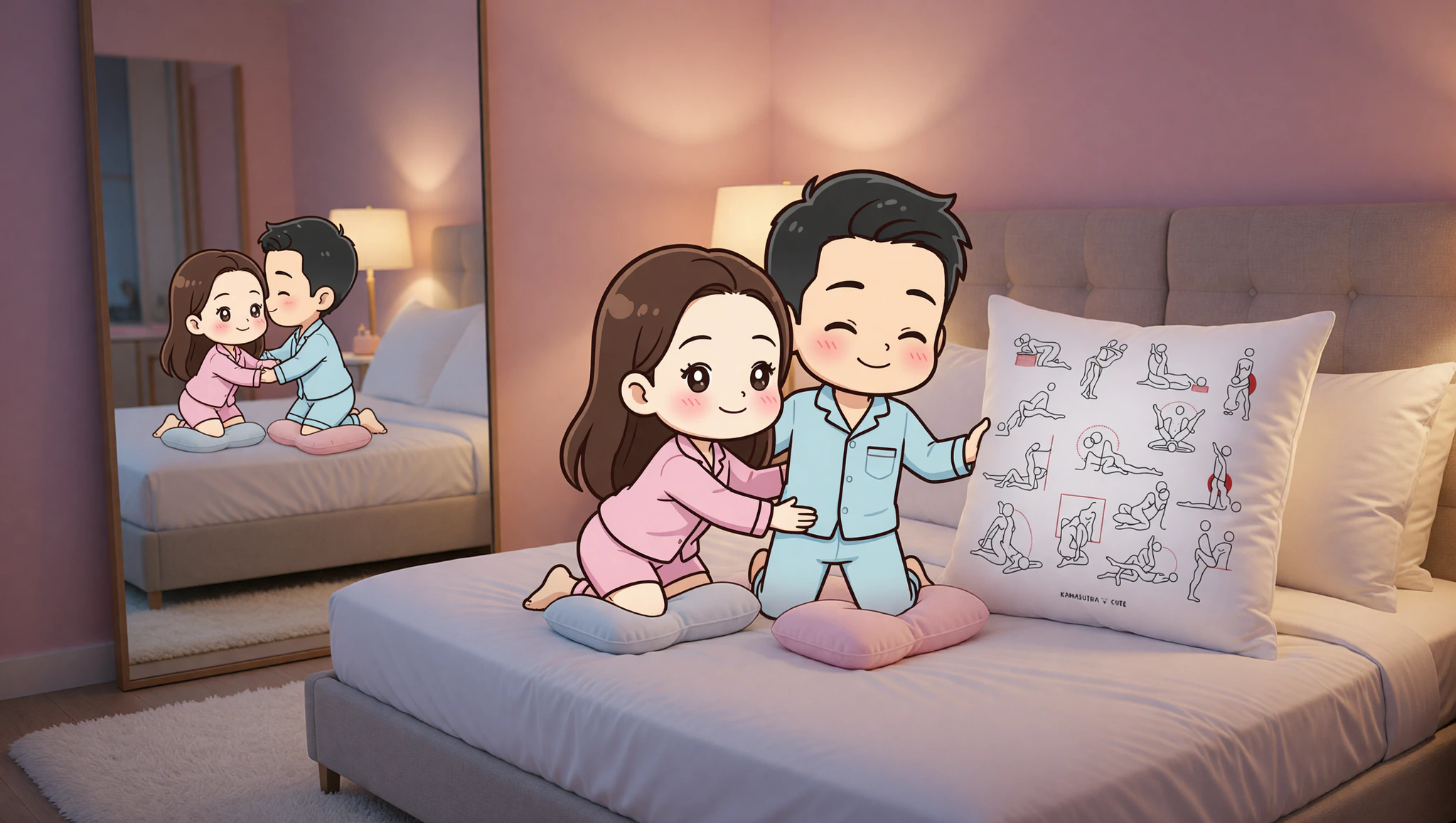 Doggy style position with bedroom items