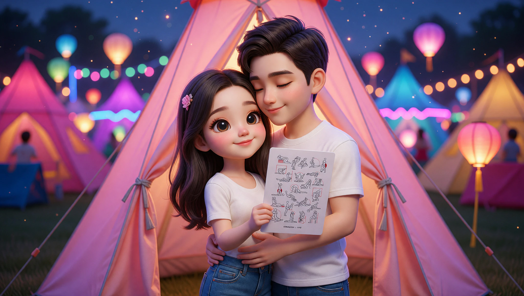 Couple in erotic pose at travel festival