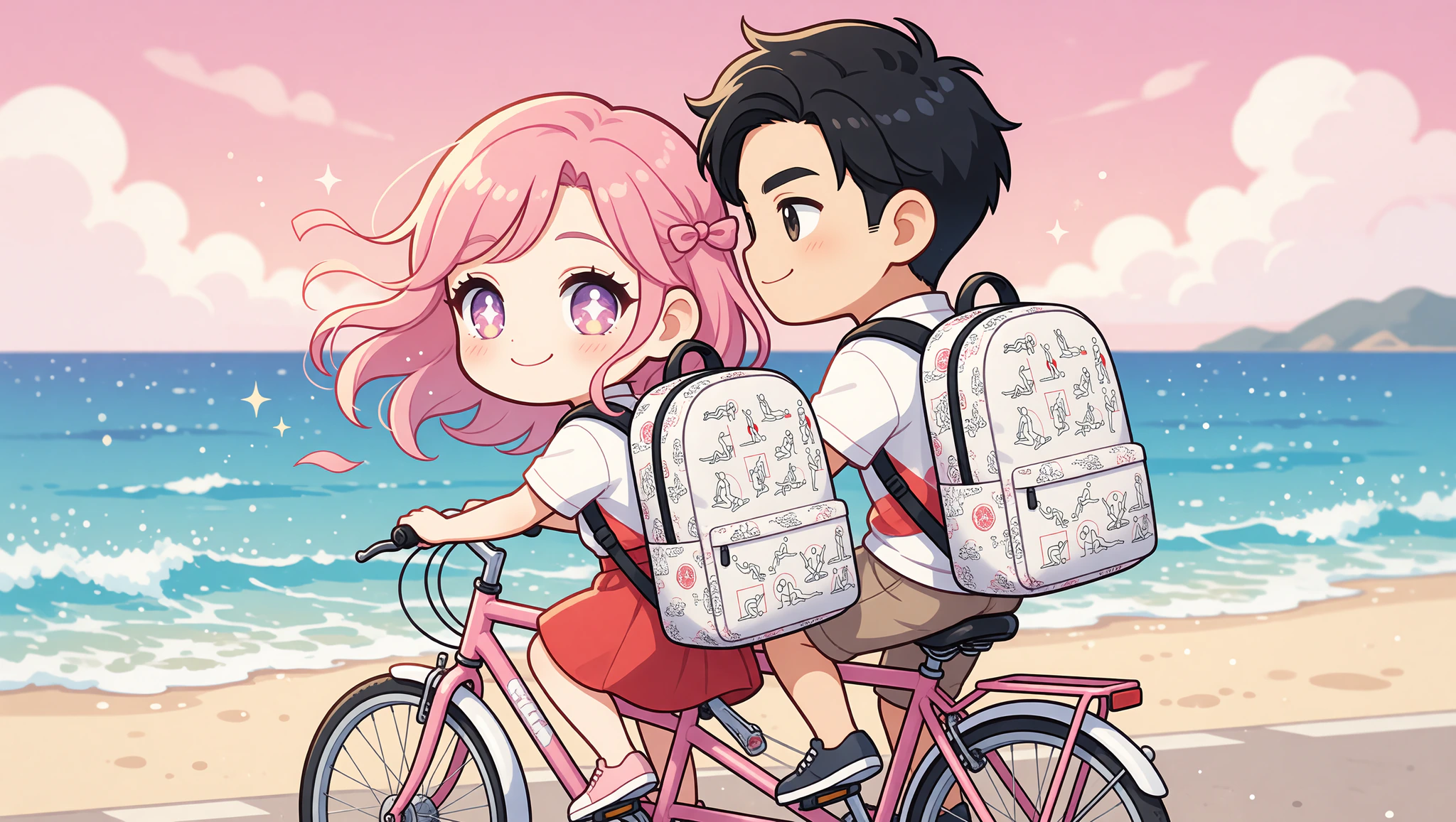 Romantic couple tandem biking with Kamasutra Cute - Backpacks