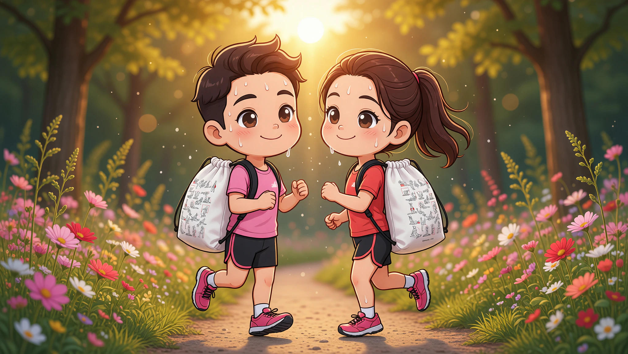 Couple enjoying romantic trail run date with Kamasutra Cute drawstring bags