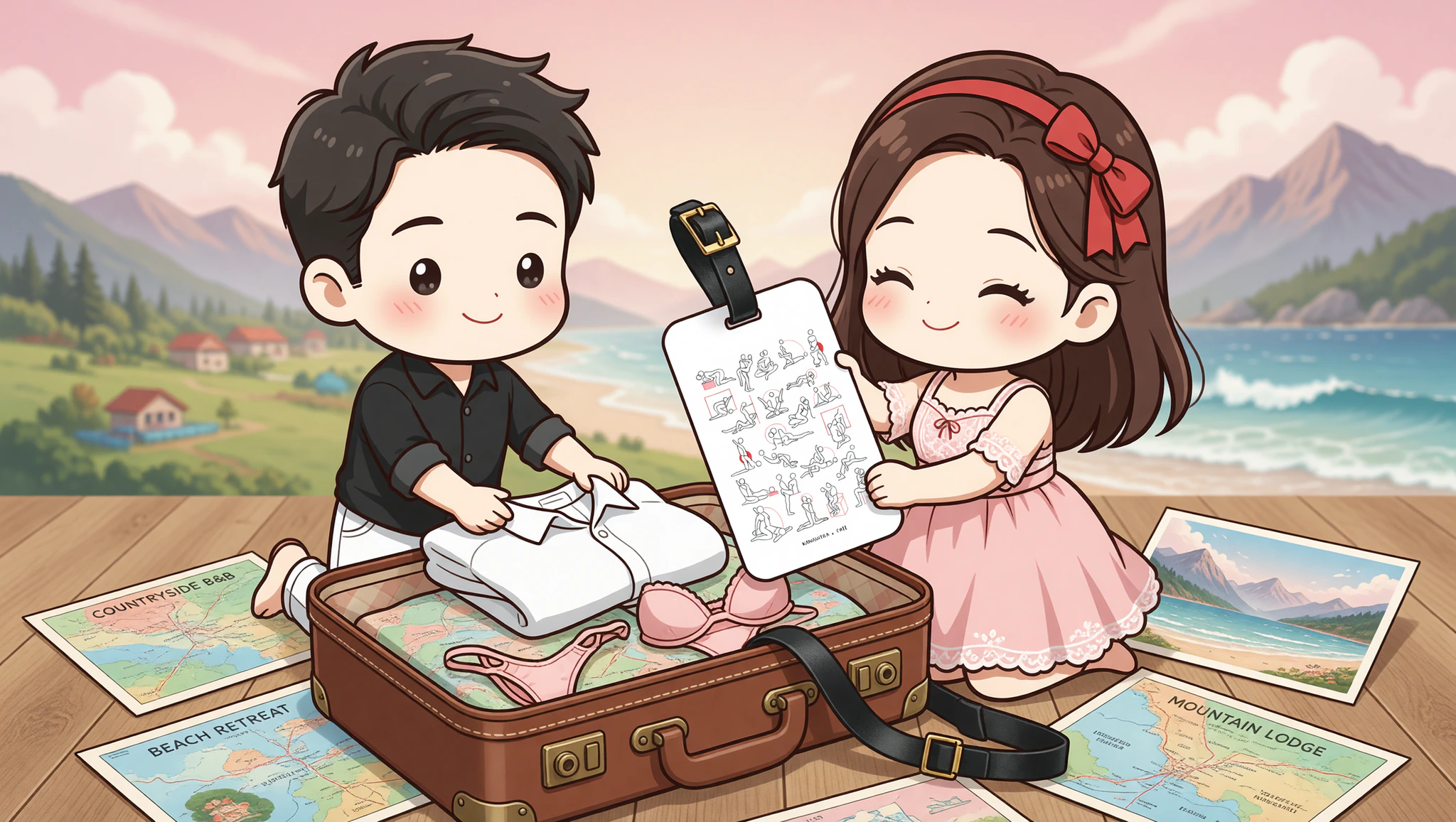Couple preparing for B&B escape with Kamasutra Cute Luggage Tags