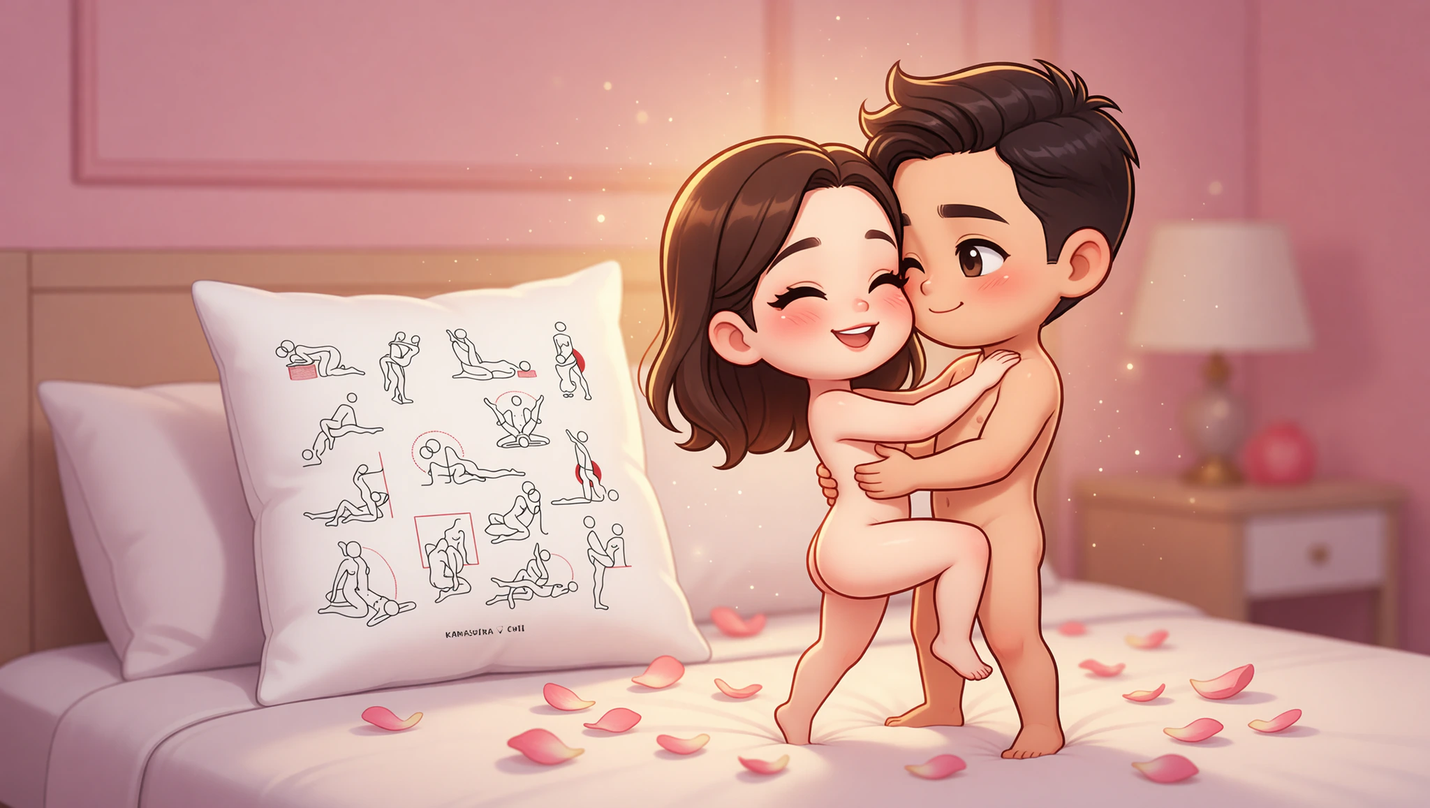 Pareja heterosexual apasionada en pose ígnea celebrando aniversario con velas románticas.