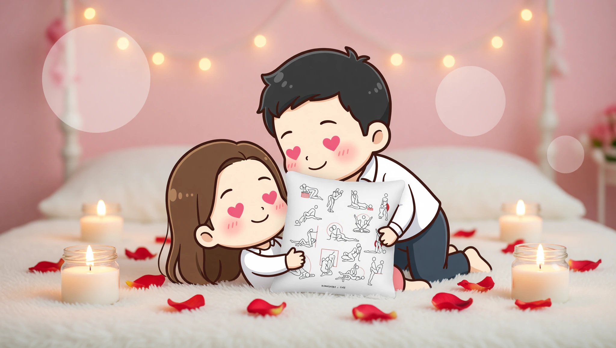 A man and woman in an intimate elevated missionary position, celebrating their anniversary with pillows for support.