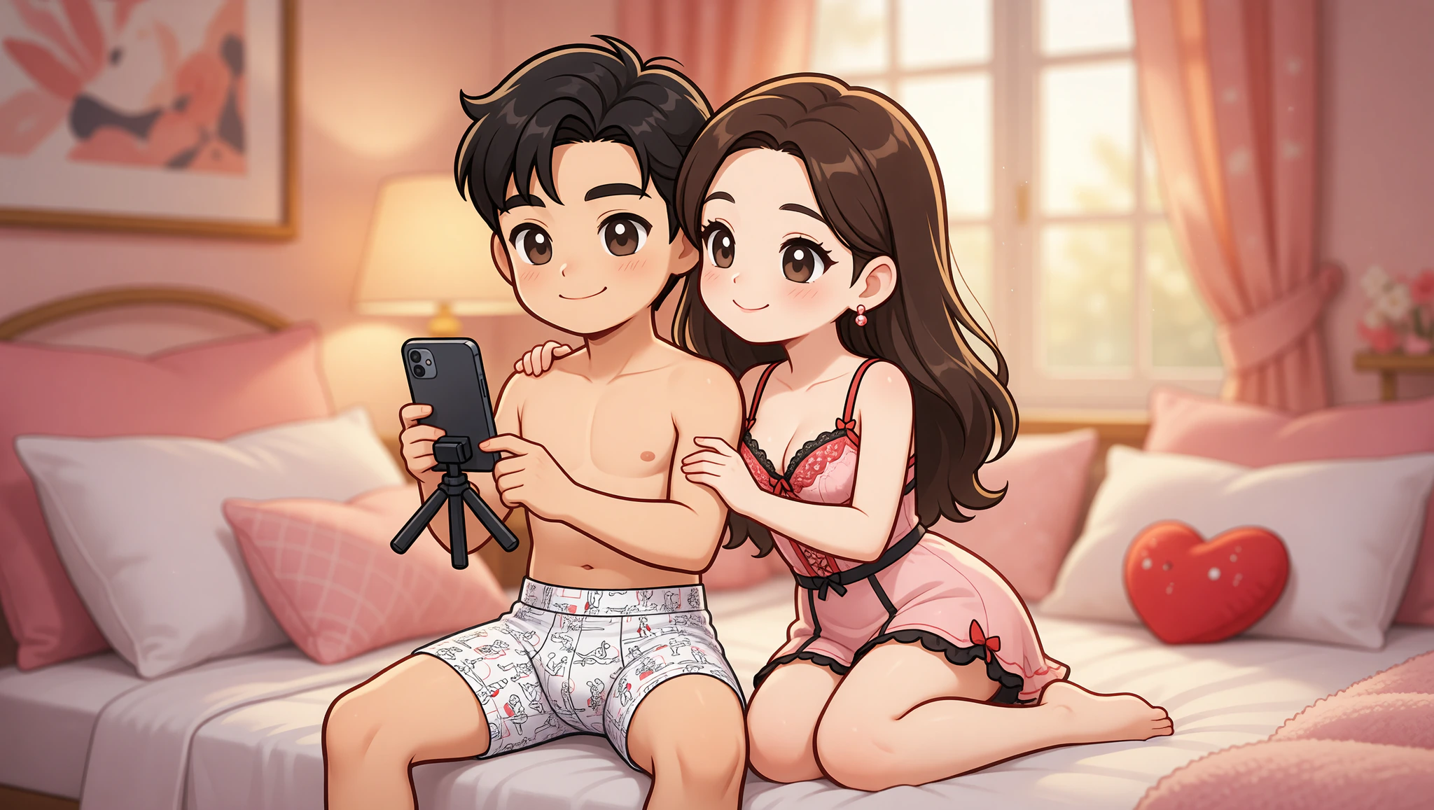 Couple capturing spicy bedroom photos in Kamasutra Cute Boxer Briefs