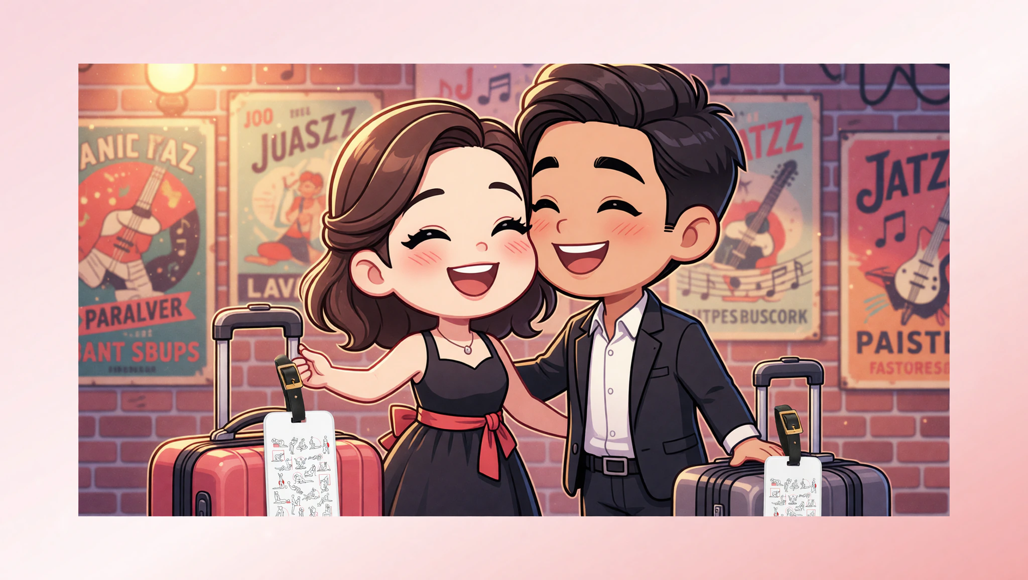 Couple on steamy New Orleans jazz weekend with Kamasutra Cute Luggage Tags