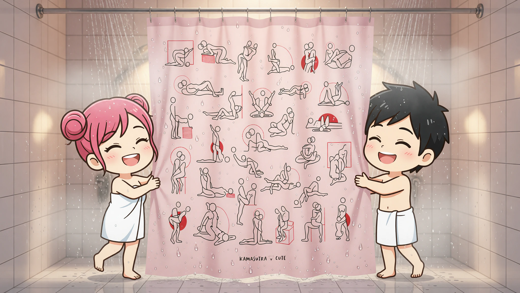 Couple enjoying naughty shower play with Kamasutra Cute - Shower curtain
