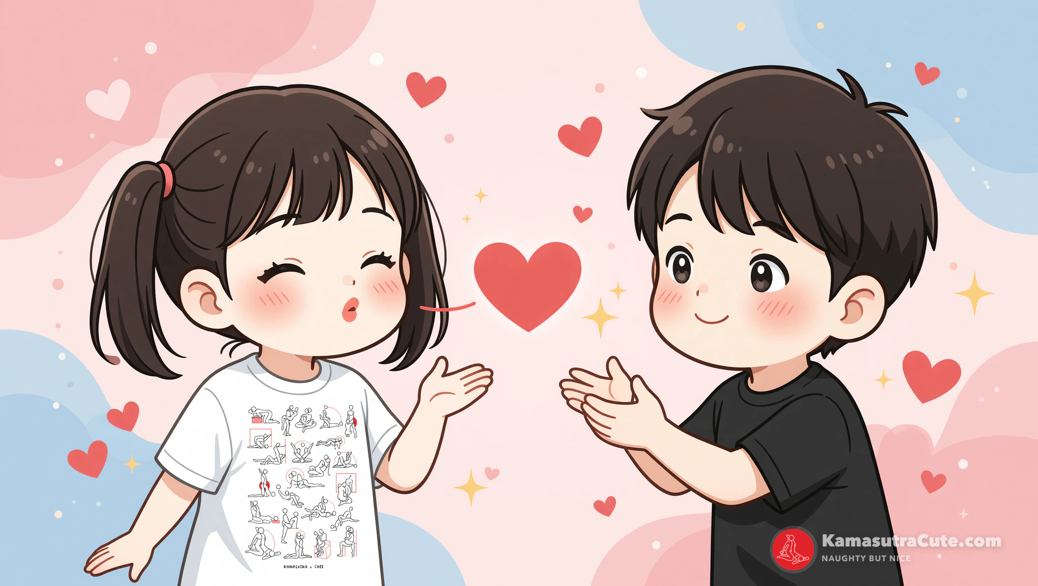 Woman in Kamasutra Cute t-shirt snapping teasing selfie to miss her man.