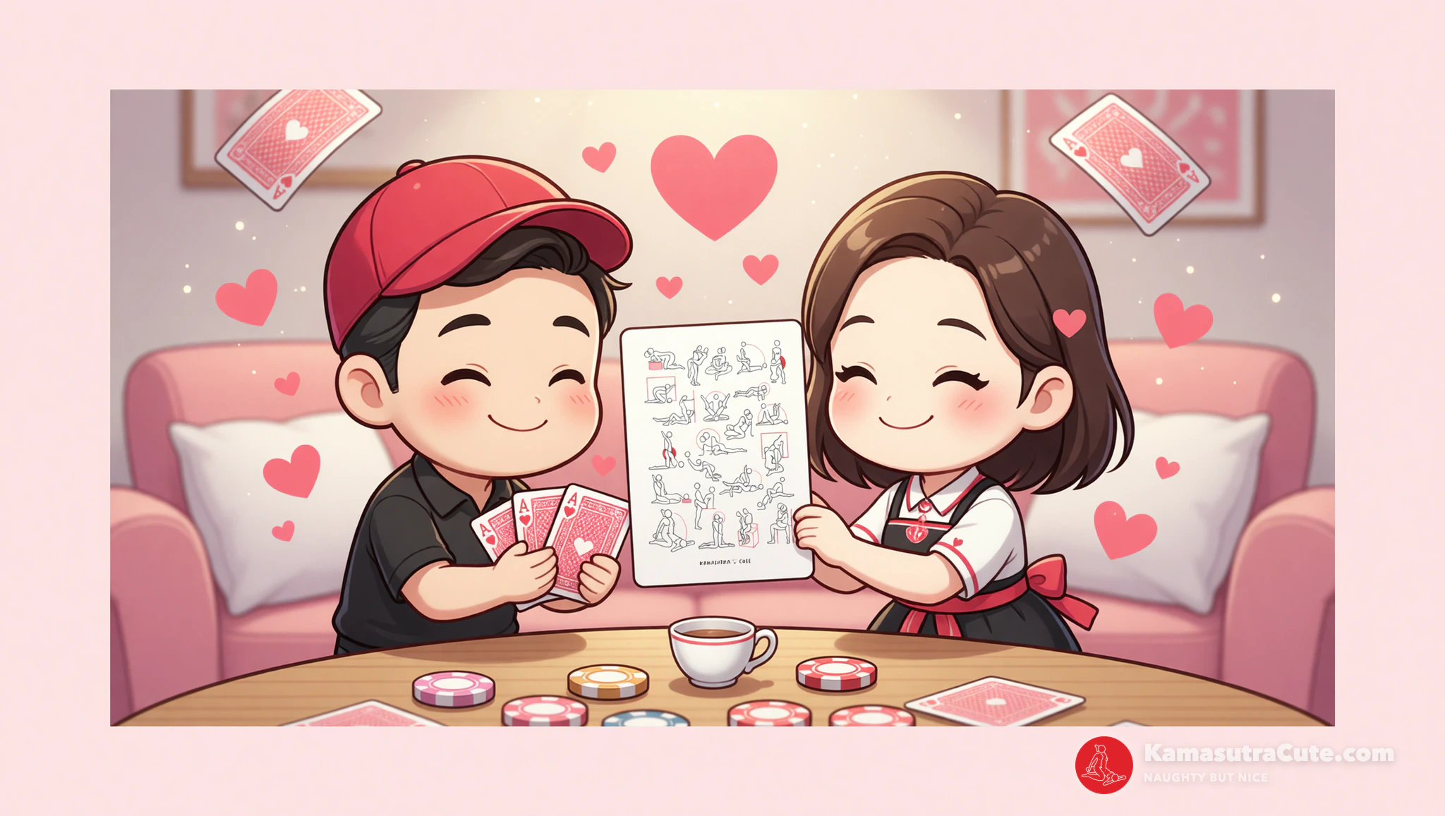 Perfect naughty poker night setup featuring Kamasutra Cute Poker Cards.