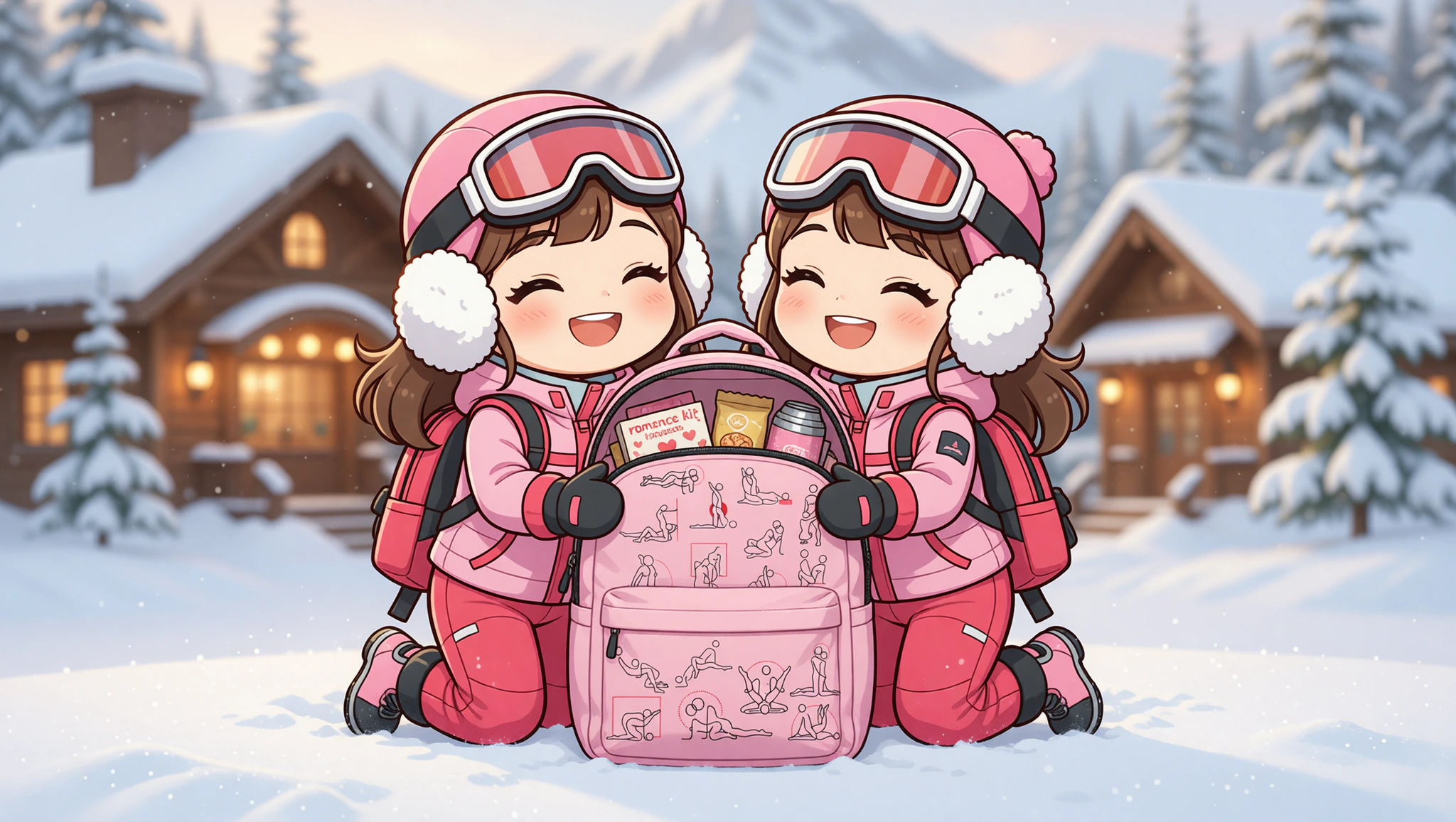 Couple packing Kamasutra Cute - Backpack for spicy ski getaway