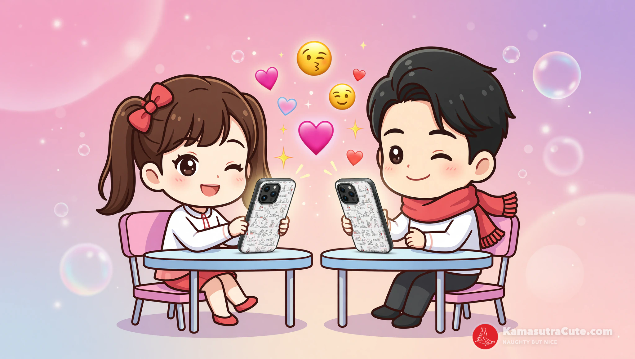 Cute couple staying spicy online with flirty emojis and video calls.