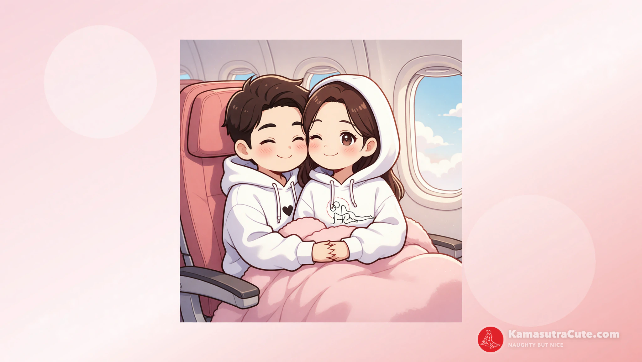 Couple cuddling in Kamasutra Cute Hoodies on a long flight